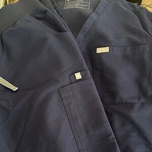 Figs Women’s Navy Blue Scrub Set - One Pocket Top, Yola Bottoms.